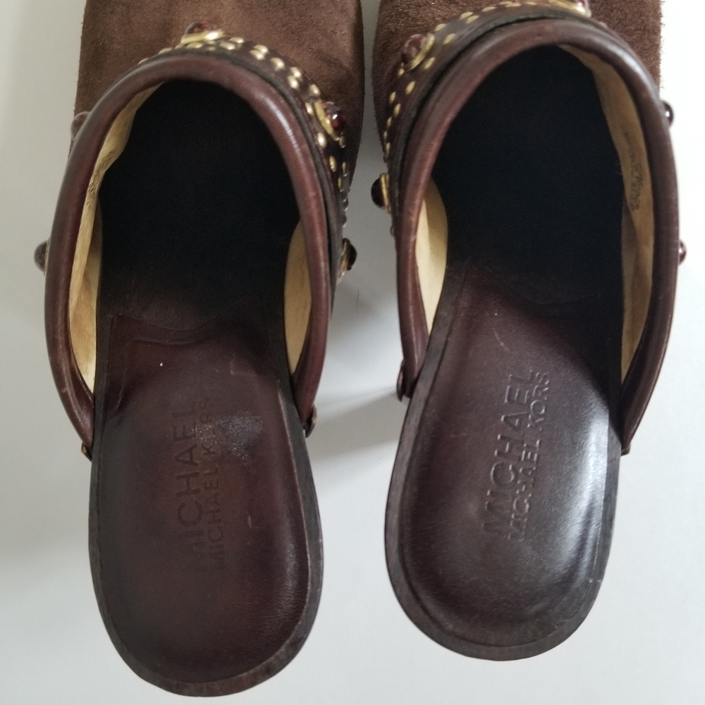 Michael Kors Womens Brown Suede Studded Wooden Mule Clogs Sz 7.5 - Picture 5 of 7